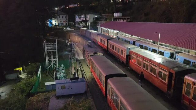 Himalayan queen kalka to shimla toy train at shimla railway station in shimla himachal pradesh. Himalyan queen runs between kalka to simla. Shimla toy train moving to kalka from shimla railway station