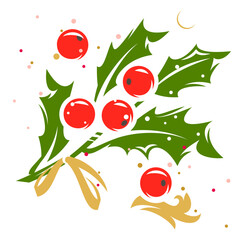 Christmas holly sprig with ribbon