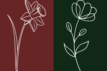 Floral Line Art Set, Minimalist Botanical Illustration, Elegant Flower Sketch Design