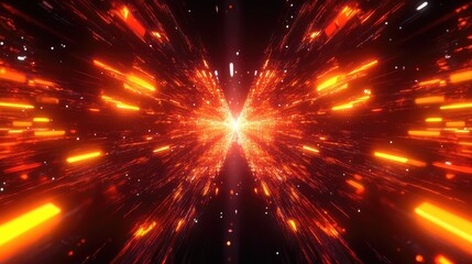 Digital data stream flowing rapidly through an abstract network tunnel, creating a dynamic visual representation of global connection and technological speed