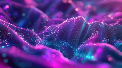 Abstract digital waves forming a network of luminous particles, representing data flow, connectivity, and technological innovation in a vibrant landscape