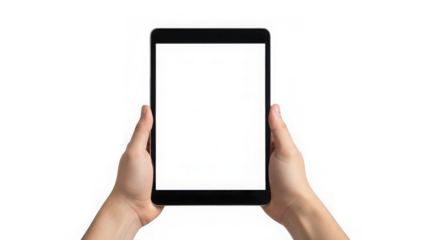 Hands holding tablet screen isolated on transparent background
