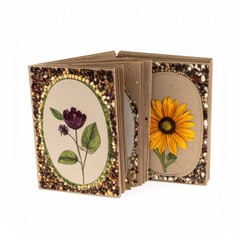 Floral art book with pressed flowers and embellished, textured borders