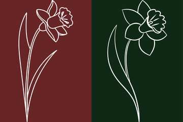Elegant Daffodil Line Art, Floral Sketch, Botanical Illustration, Spring Bloom Design