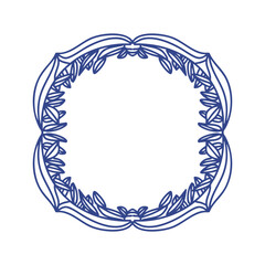 Hand drawn blue wooden frame with decorative border, linear sketch style, clean whimsical pencil doodle.