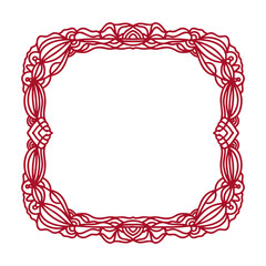 Hand drawn red wooden frame with decorative border, linear sketch style, clean whimsical pencil doodle.