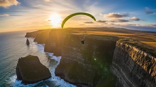 Paragliding Adventure at Cliffs of Moher A Breathtaking Sunset Flight.
