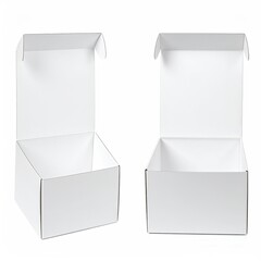 Two white, opened cardboard boxes, isolated on white background