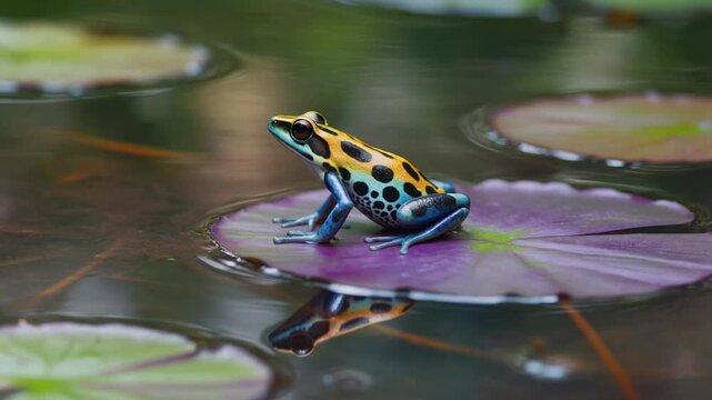 Poison Dart Frog on Violet Lotus Leaf
