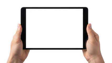 Hands holding tablet isolated on transparent background
