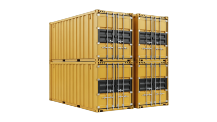 Stacked Yellow Shipping Containers Isolated on White