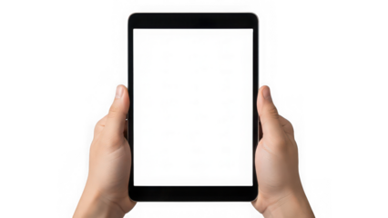 Hands holding tablet isolated on transparent background