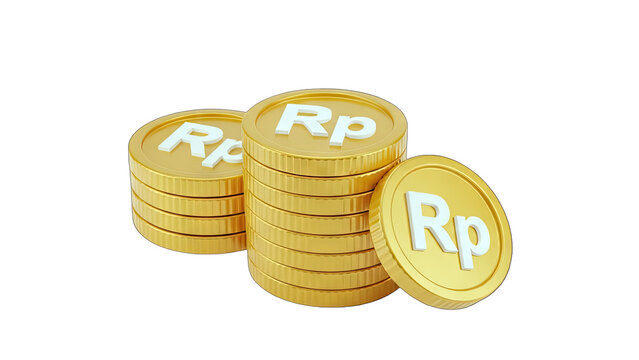 Stacks of Indonesian Rupiah Coins on White Background