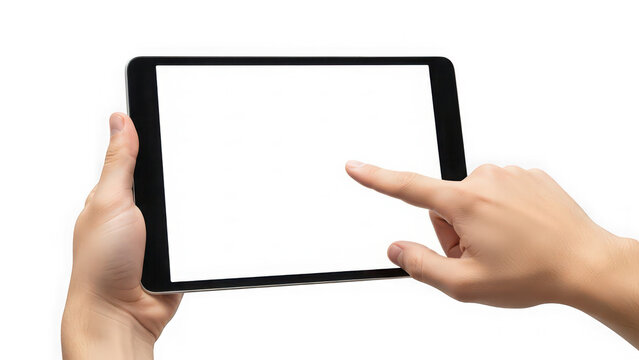 Hands holding tablet device isolated on transparent background