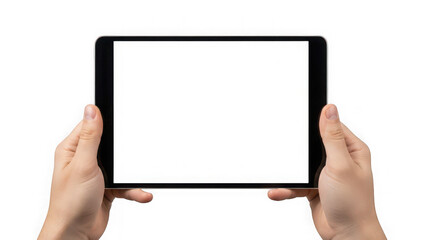 Hands holding tablet isolated on transparent background
