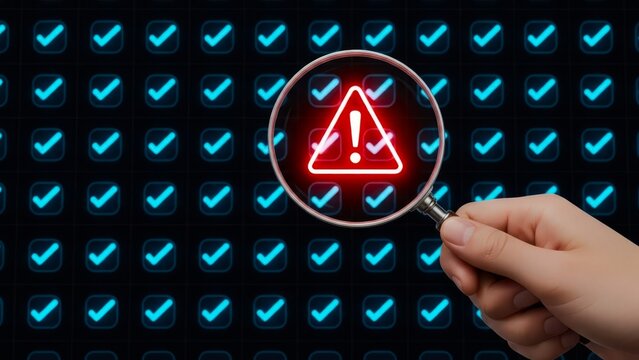 Error detection magnifying glass digital concept quality control - Powered by Adobe