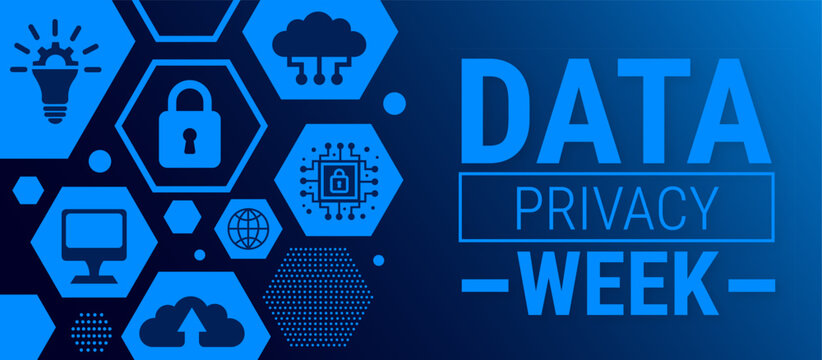 data privacy week blue color technology concepts background, banner, card or poster design template is observed every year during January, to raise awareness about the mission. Vector illustration.