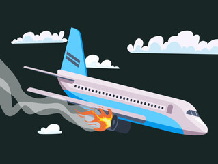 Airplane aircraft aeroplane crash accident concept. Vector design graphic illustration