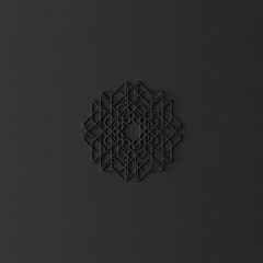 Black flower geometric ornament on dark background.