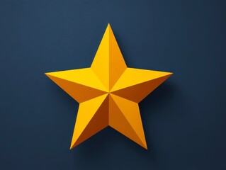 Obraz premium A vibrant, geometric five-pointed star in a golden hue against a dark blue backdrop, suggesting achievement and excellence