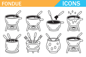 Culinary fondue symbols set for food branding and recipe design