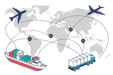 Global Shipping Logistics Illustration  Flat Vecto Vector Illustration