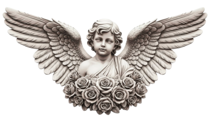 Angel Winged Cherub Among Roses on a Transparent PNG Image
