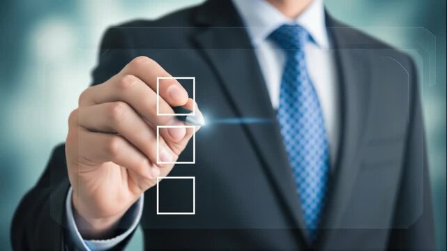 Businessman checking off task list on digital interface