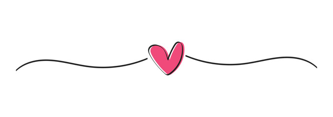 Minimalist pink heart with black wavy line divider