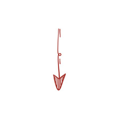 Artistic doodle of handmade arrow, pencil red ink drawing as orientation mark, simple graphic sign for path and target.