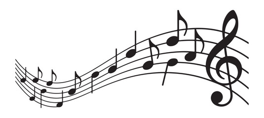 Curved staff with various eighth notes and a treble clef symbolizing sound art