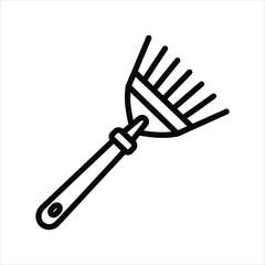 Hand Rake Vector Icon Small Garden Rake for Weeding and Leaf Collection Line Art