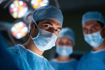 A team of surgeons diligently working in an operating room, reflecting professionalism and the essential nature of teamwork in saving lives and advancing healthcare.
