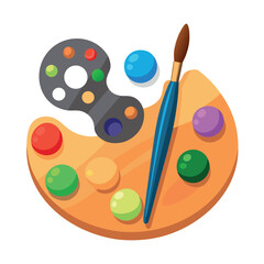 Colorful artist paint palette with a paintbrush, flat vector illustration, clean and playful style