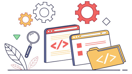 Developer typing script in programming languages, 3D rendering of source code symbols, IT technology, and software engineering project.
