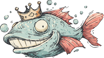 Playful Crowned Cartoon Fish Vector Illustration for Design Projects