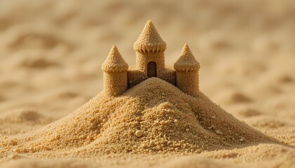 Macro shot of a simple sand mound shaped into a tiny castle.