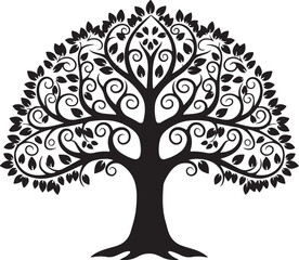 Tree of Life with Roots &ndash; Black Silhouette Nature Symbol Illustration.