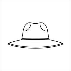 Line Art Vector Icon of a Wide-Brimmed Fedora Hat for Sun Protection and Style