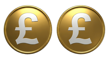 Two Golden Pound Coins Isolated on White Background