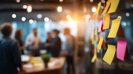 Fototapeta na wymiar Agile project management visualization heavily defocused team background using teams and planning for development enables flexibility collaboration and continuous improvement