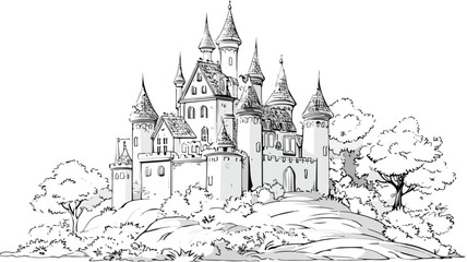 Enchanted Fairytale Castle on a Hilltop Vector Illustration