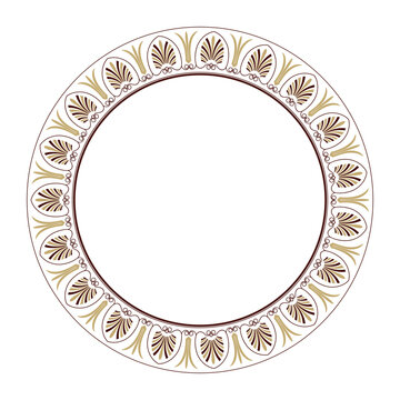 Vector golden seamless classic Greek round ornament. Circle of Ancient Greece and the Roman Empire. Classic Endless pattern frame border Roman Empire. Typical egyptian, assyrian and greek motives