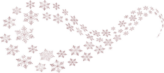 Luxurious Rose Gold Snowflakes Swirl Vector, Glitter Christmas and Winter Holiday Decorative Design Element