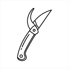 Pruning Knife Vector Icon Curved Blade Folding Pocket Knife for Grafting and Trimming