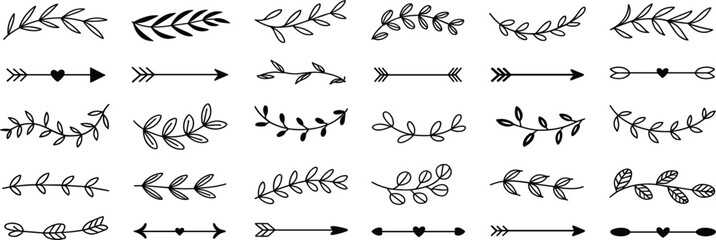 Hand Drawn Floral Dividers, Arrows, and Laurel Wreaths Vector Collection for Design, Borders