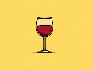 Illustration of a stemmed glass filled with red liquid, set against a solid yellow backdrop. The image utilizes bold outlines