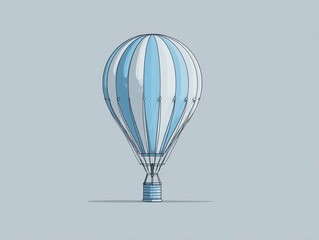 Illustration of a striped hot air balloon, rendered in a simple, graphic style, floating against a solid light blue background