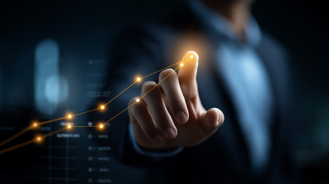 OKR strategy and digital performance dashboard defocused technology background ambitious business growth visualization objectives and key results tracking corporate goal manage