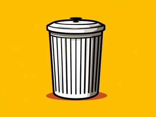 Illustration of a white trash can with a lid, set against a vibrant yellow background. The graphic is clean and simple, suitable for diverse uses
